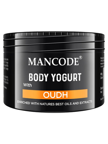 Mancode Oudh Body Yogurt Body Cream - 100gm for Men | Dry Dull Rough Skin Quick Absorbing | Instant Moisturization | Knees, Elbows, Neck, Underarms, Back, Ankles, Knuckles| Gentle Exfoliant